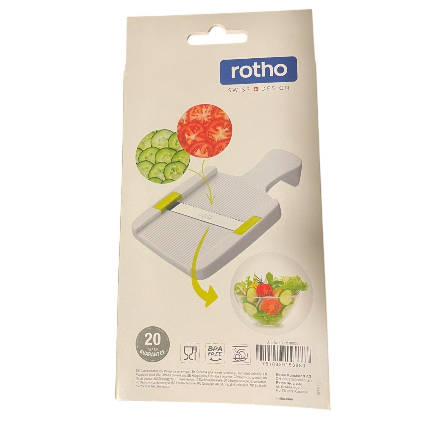 Răzătoare pentru legume Rotho, inox, BPA free, compatibilă mașină spălat, alb 🔳 7610859153883