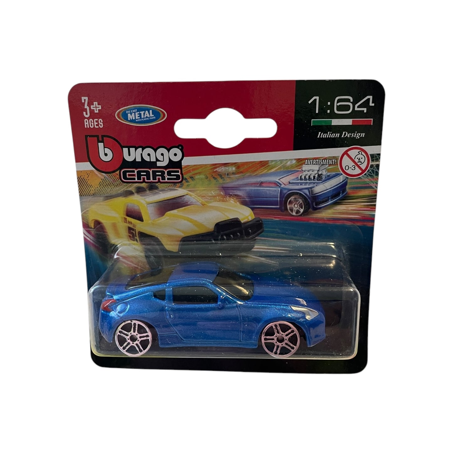 Mașină de jucărie Bburago Nissan 370Z, metal die-cast, albastru, detalii realiste, scară 1:43 🔳 0634474673660