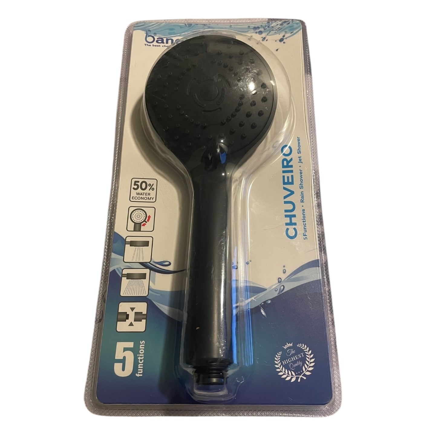 Cap de duș Bangi, 5 funcții, comutator reglabil, negru, economisire apă 🔳 5600938043855