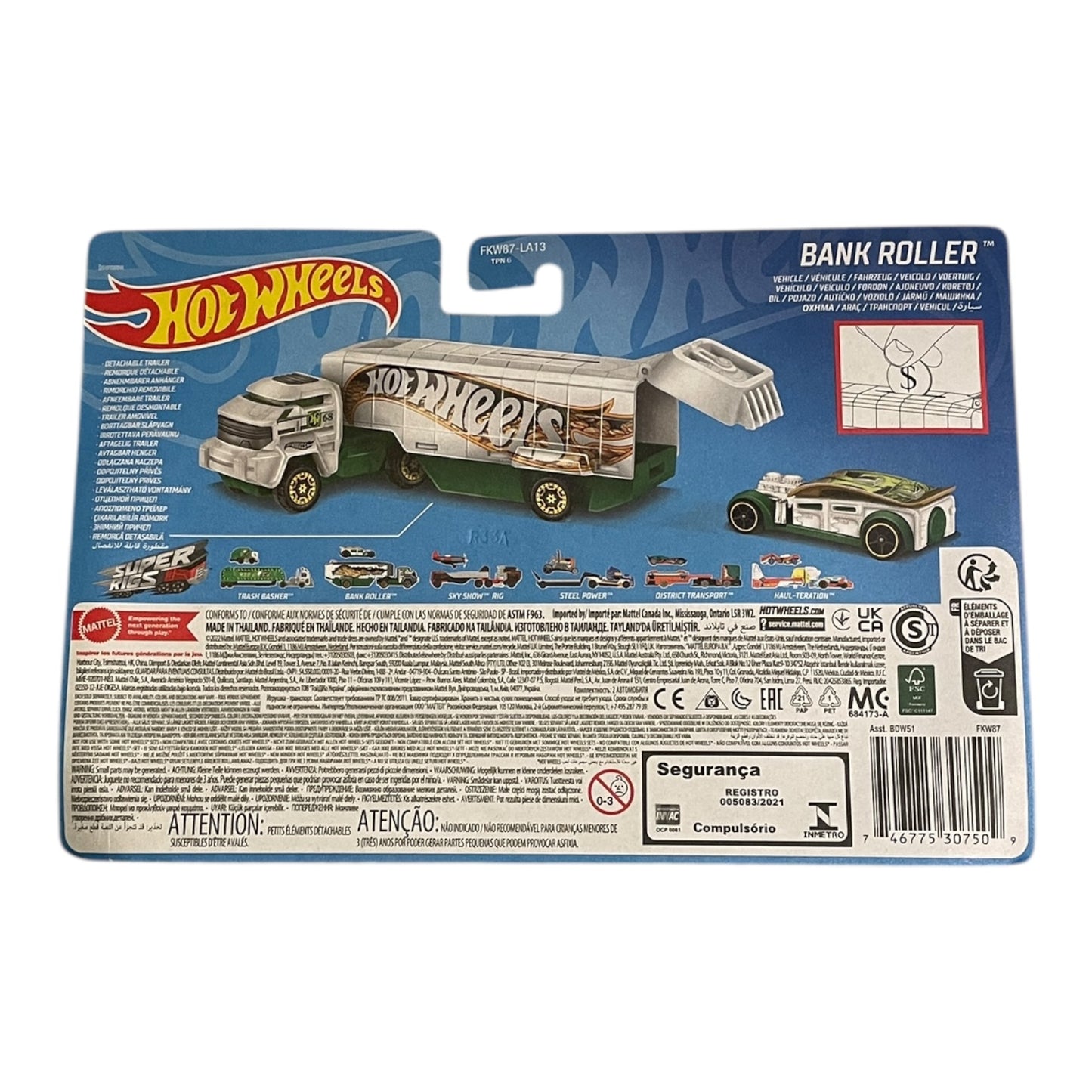 Set camion si masina Hot Wheels Bank Roller, FKW87-LA13, design unic 🔳0634474673332