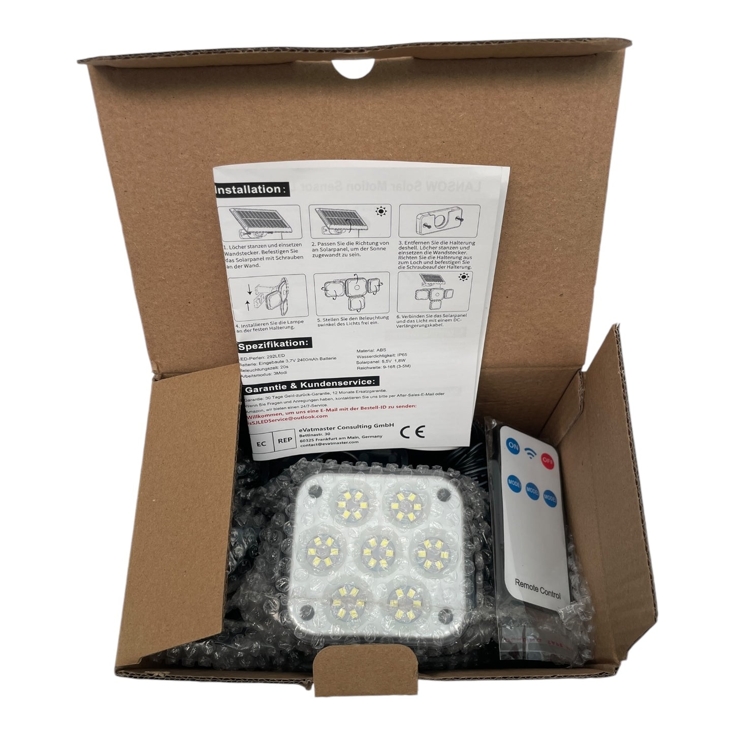 Lampa solară de exterior, 292 LED-uri, senzor, 5500K, IP65, telecomandă 🔳 6972545606204