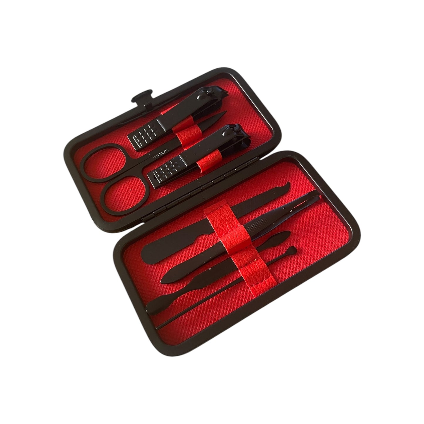 Set manichiură și pedichiură JGM, multifuncțional, 7 piese inox, roșu/negru, portabil 🔳 6920240001602