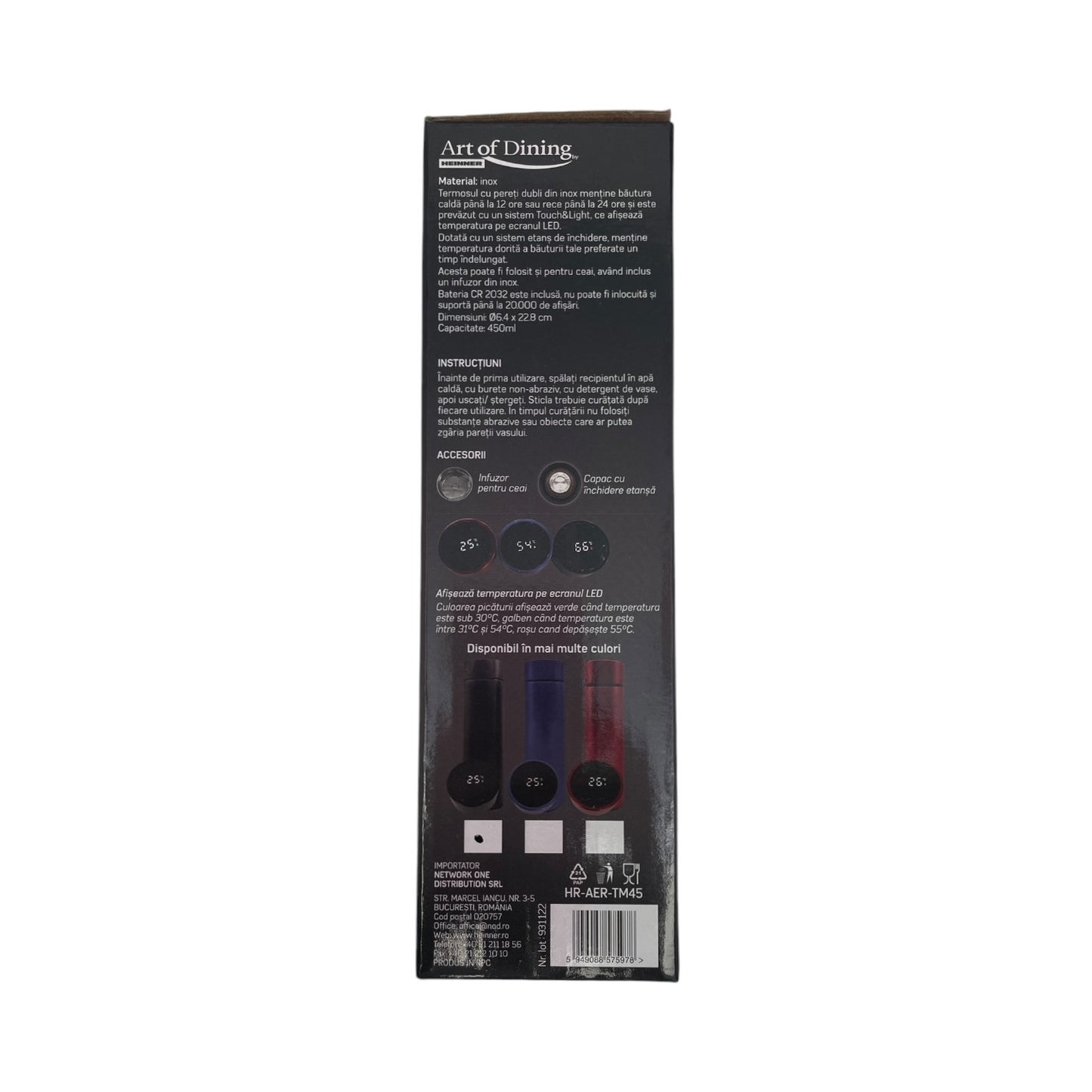 Termos Art of Dining Heinner inox 450 ml, cu indicator LED pentru temperatură 🔳 5949088578467