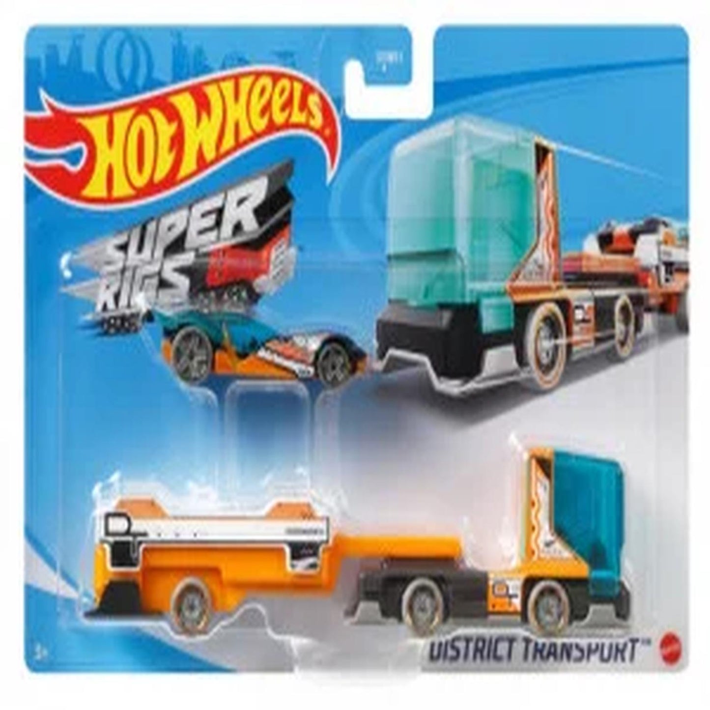 Set camion si masina Hot Wheels District Transport, model GRT98-LA12 🔳0634474673349